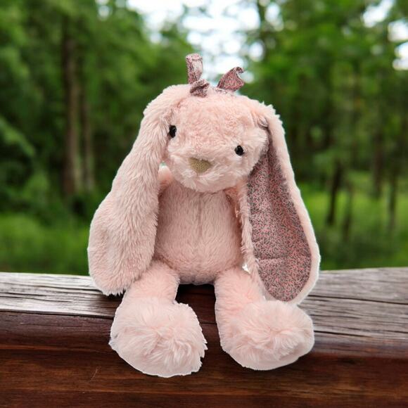 Pier 1 One Imports Easter Bunny Rabbit Soft Pink Plush Floral Ears Stuffed Toy - Picture 5 of 13